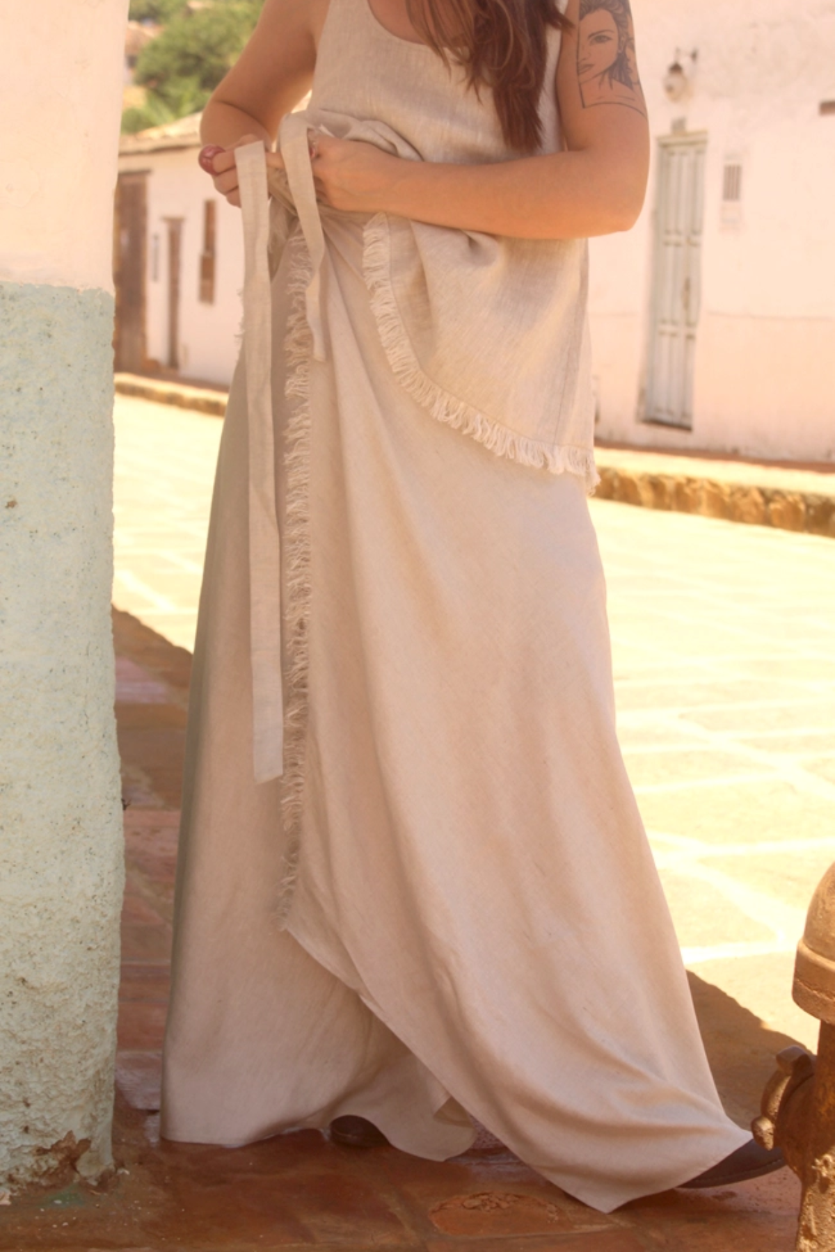 MARTA Falda pareo gris crudo